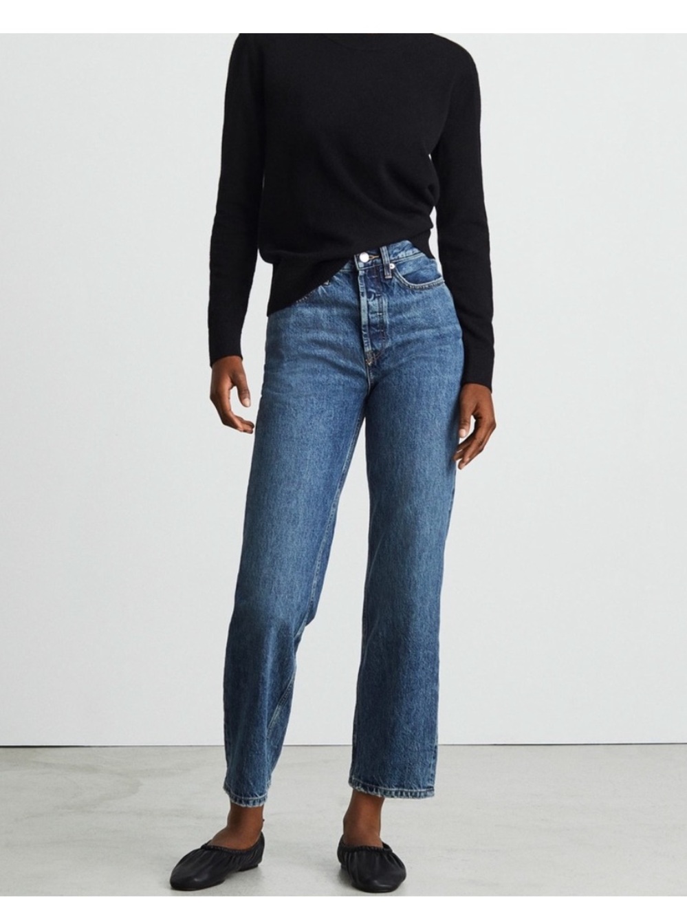 Everlane 90s Way High Jean medium blue straight leg button fly 28 organic cotton